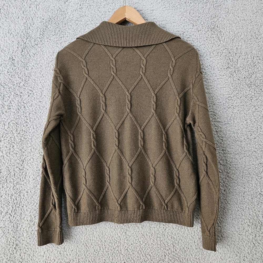 Talbots Womens Lattice Cable Johnny Collar Sweater M Cotton Blend Office Casual - Picture 3 of 11